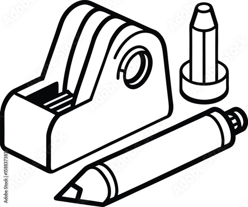 Pastel Colored Vector of Tape Dispenser and Markers