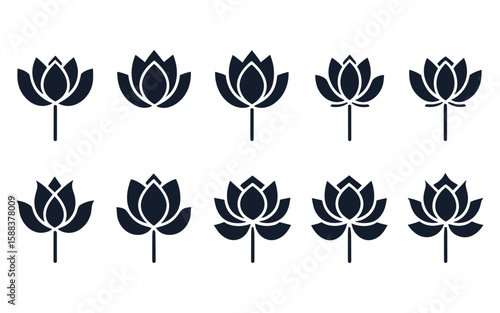 Line art lotus flowers collection for calm, peaceful, yoga inspired visuals