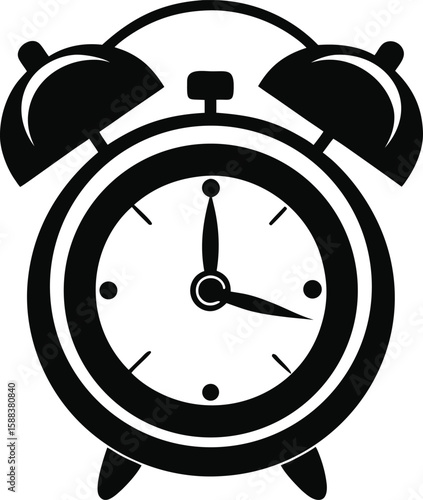 Trendy Black Silhouette of Alarm Clock with Bells