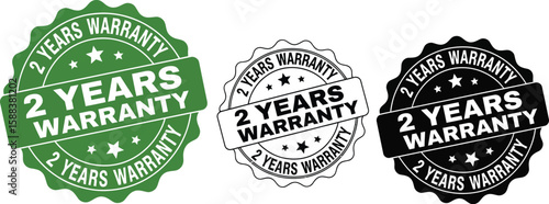 Two year warranty seals vector illustration for product guarantee assurance and customer satisfaction editable
