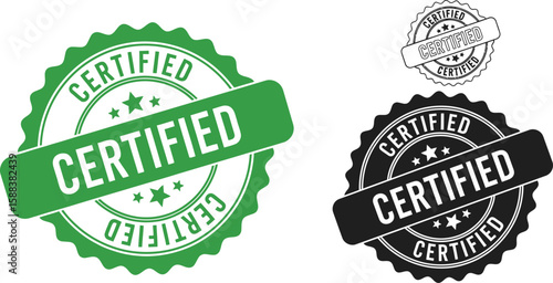 Certified stamp vector graphic for product quality assurance and guarantee of authenticity design editable