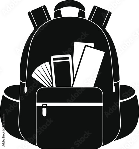 trendy black silhouette vector open backpack