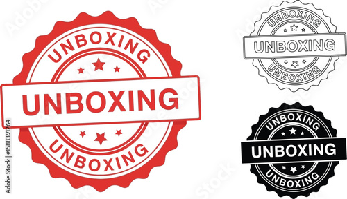 Unboxing vector stamp set for product reveal and review videos and social media content marketing design editable