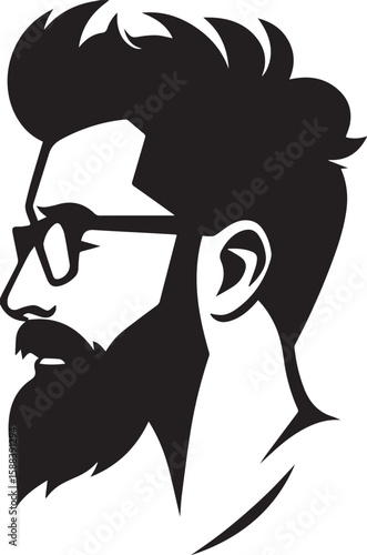 Stylized profile silhouette of a bearded man wearing glasses