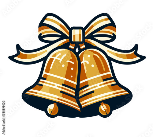 Golden bells with a ribbon on a transparent background for holiday celebration concept