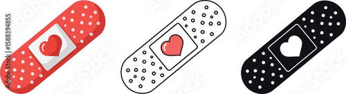 Band aid vector illustration with heart design for medical care and health first aid plaster wound healing editable