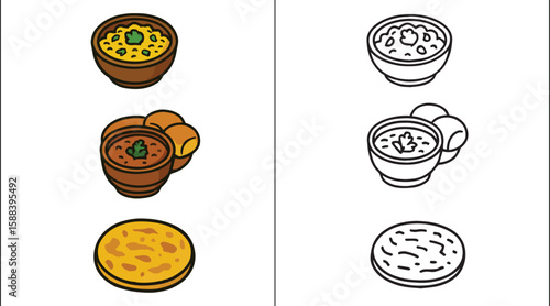 Vector Set of Maharashtrian Food Icons – Poha, Misal Pav, and Puran Poli Illustrations