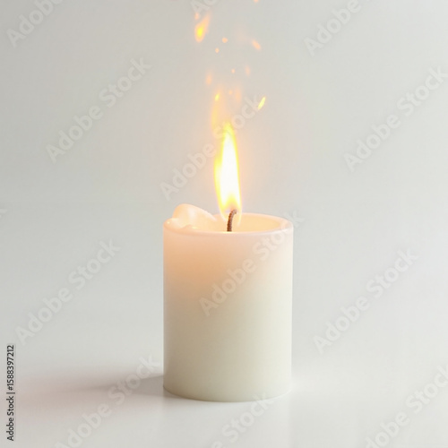 Wallpaper Mural White pillar candle with yellow flame isolated on white background Torontodigital.ca
