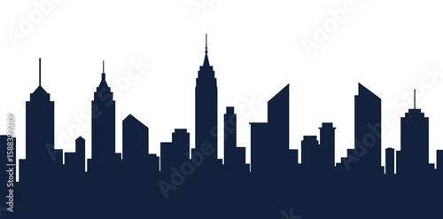 Stylized city skyline silhouette on a transparent background with minimalistic design