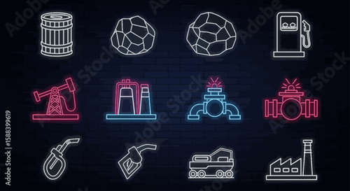 The silhouette of an oil and gas industrial complex represents energy production and the petroleum industry's infrastructure against a dramatic skyline at dusk.