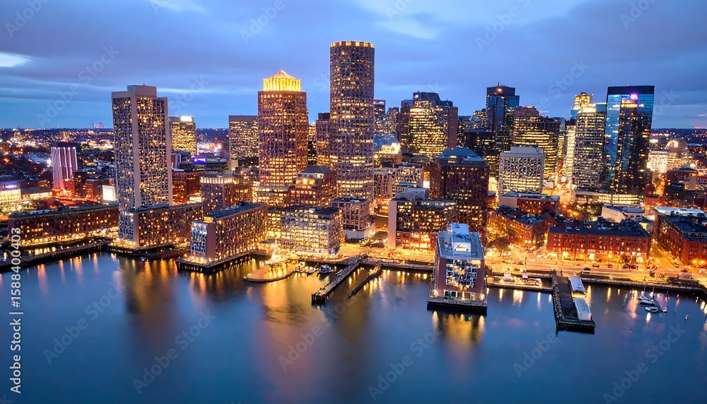 Fototapeta premium Boston Skyline Night Lightscape.