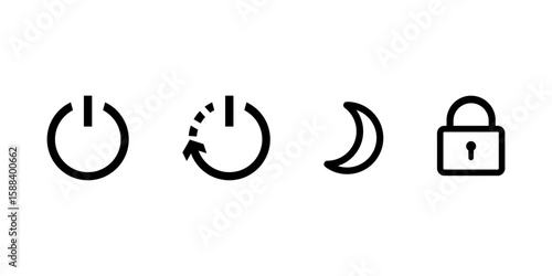 Shutdown, restart, sleep, and lock symbols of a computer.