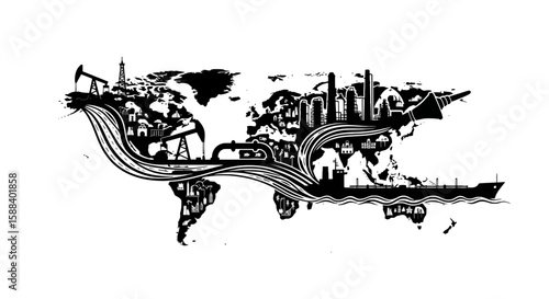 Explore the silhouette of the oil and gas industry, symbolizing energy production, petroleum engineering, and the infrastructure that fuels our world, portraying industrial might.