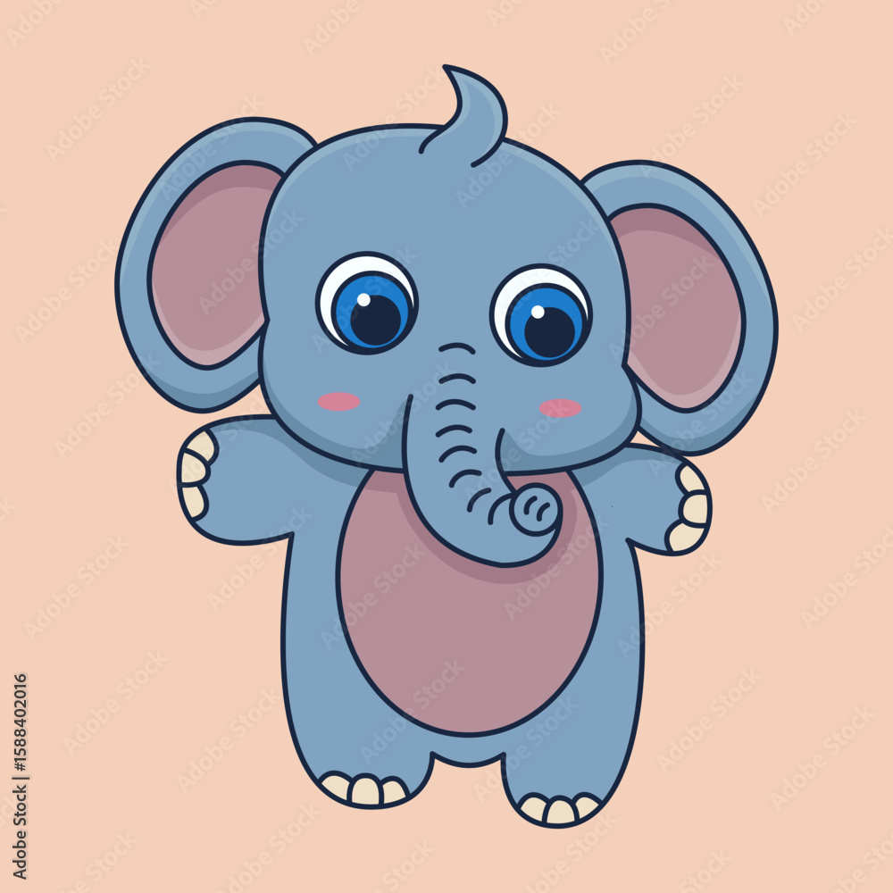 Fototapeta premium Cute Cartoon Baby Elephant Mascot - Kawaii Style Animal Character