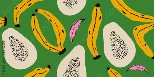 Colorful Fruit Illustration with Green Background