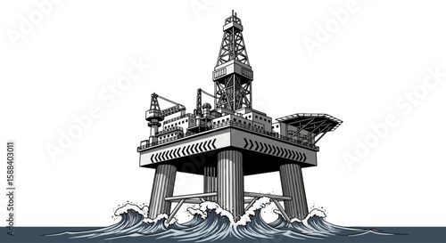 A silhouette depicts the oil and gas industry highlighting drilling, pipelines, and energy production for global supply and industrial applications.