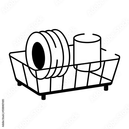 A sketchy style icon representing dish rack
