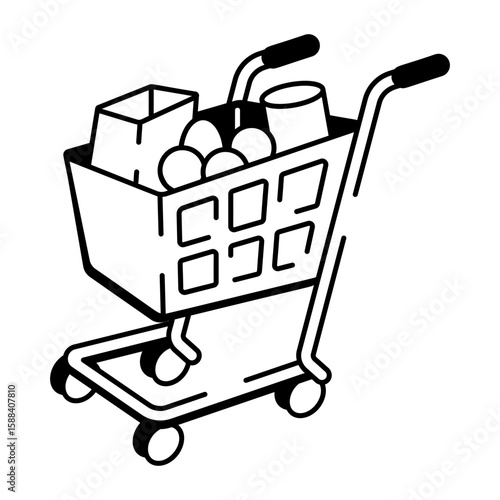 A hand drawn style icon showing shopping trolley
