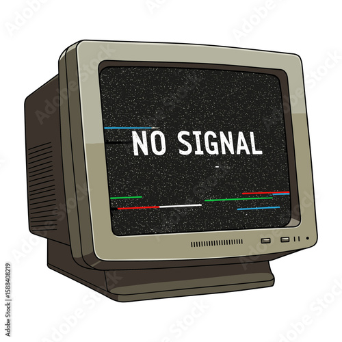 Vintage monitor displaying "NO SIGNAL" on a transparent background