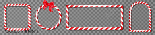 Christmas candy cane frame collection. Set of different shapes borders with red striped. Xmas frames with striped candy lollipop pattern. Christmas and new year vector design elements