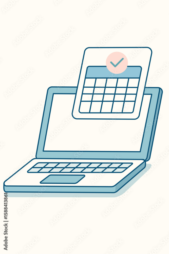 Laptop with a calender pop-up illustration Laptop with a calender pop-up illustration