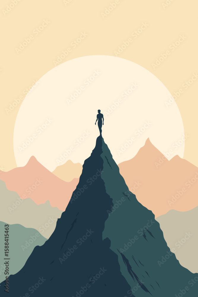 Fototapeta premium Success, Work, Rocks, Road, Journey, Hard Road, View, Distance, Mountain, Winter, Summer, Snow, Tree, Hill, Sun, Moon, Sunset, Departure, Passage, Artwork, Vector