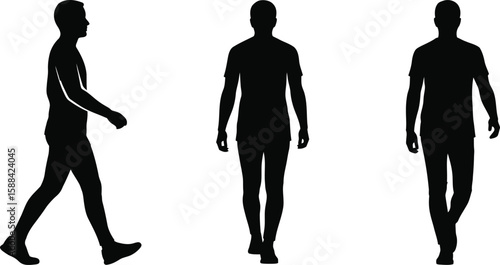 Vector art of a silhouette of a man walking from different angles