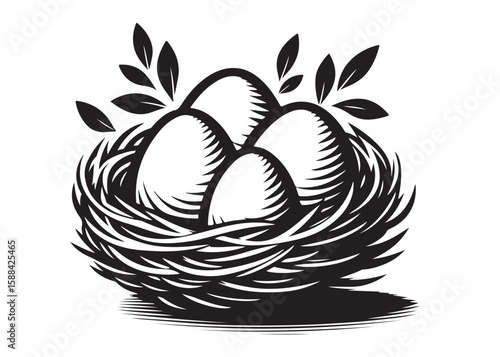 bird nest egg logo silhouette vector, nest egg silhouette vector design logo, bird's nest with eggs on a tree branch design vector illustration, bird egg and nest logo silhouettes vector, 