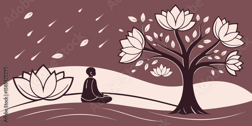 An image floral, nature, pattern capturing inner peace and balance in pink background vector illustration.