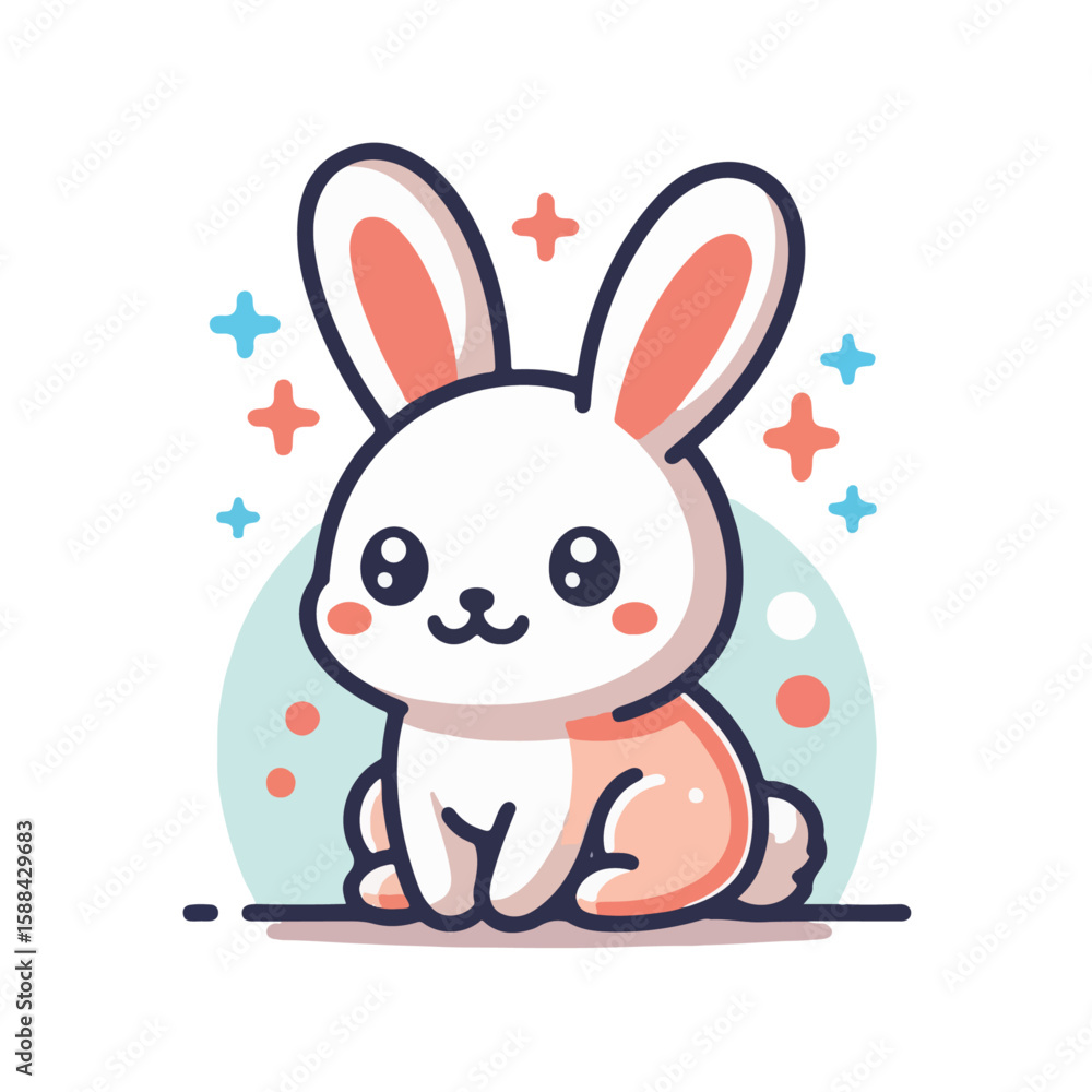 Cute Rabbit Cartoon Vector Kids Friendly Bunny Illustration in Flat Pastel Style Cute Rabbit Cartoon Vector Kids Friendly Bunny Illustration in Flat Pastel Style