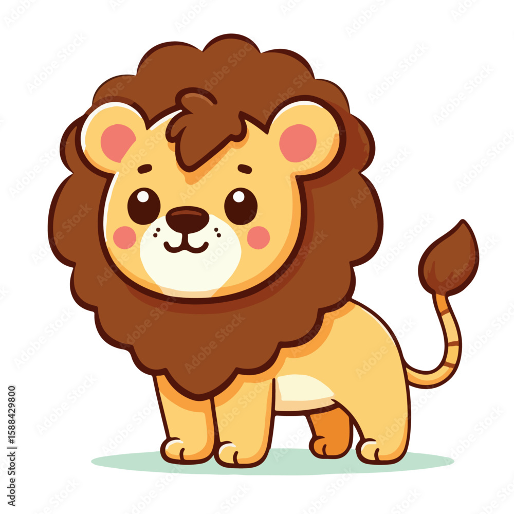 Fototapeta premium Friendly Lion Vector for Kids Flat Animal Cartoon in Pastel Colors