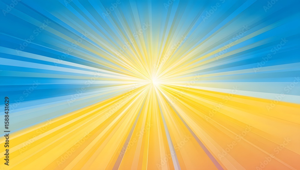 Obraz premium Radiant burst of sunlight with blue and yellow glowing rays background