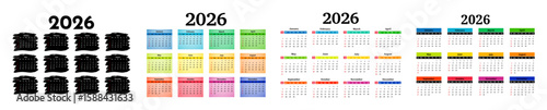 Set of calendars for 2026 isolated on a white background