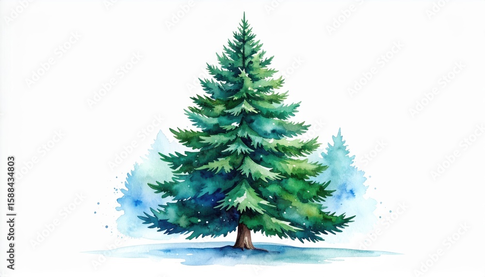 Fototapeta premium Watercolor Painting of a Christmas Tree on White Background for Holiday Designs