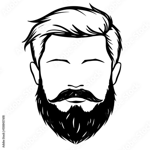 Male face with sharp angular beard and styled hair illustration  