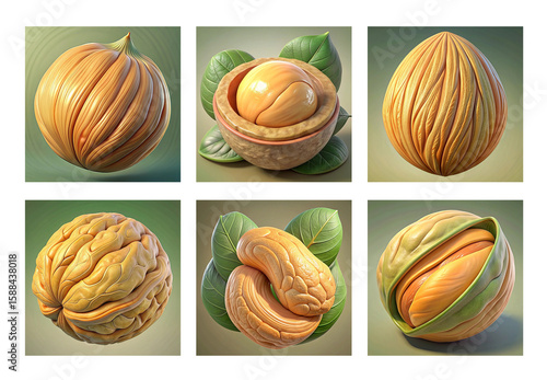 Realistic nuts arts Icons nuts Icons set Stickers pack Collection 