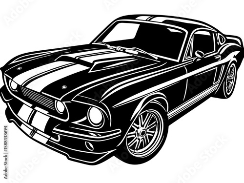 Classic Mustang Car Vintage Art Design Illustration