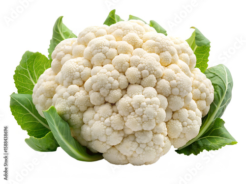 Photo of fresh cauliflower with green leaves isolated on white isolated on transparent background