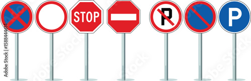 Collection of european traffic signs including stop no parking and parking signs