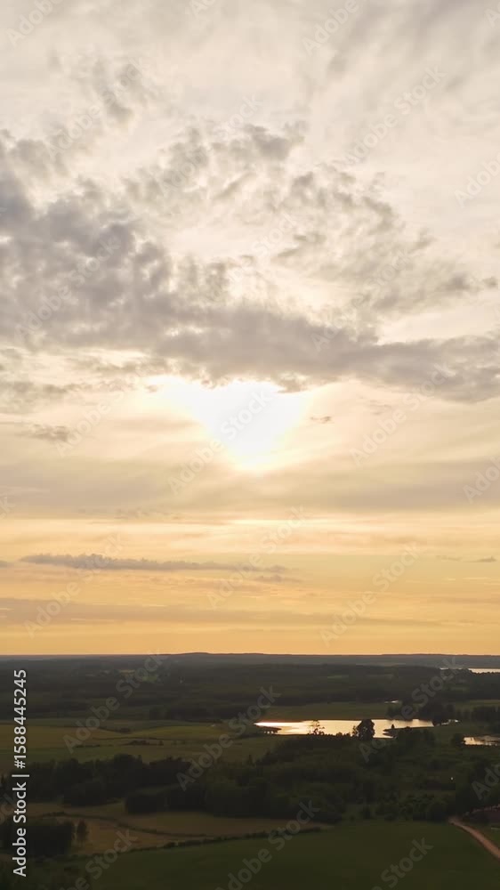 Aerial View Of Countryside During Sunrise. - vertical shot Aerial View Of Countryside During Sunrise. - vertical shot
