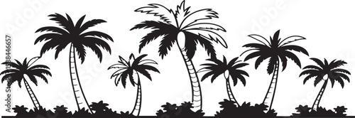 Tropical palm tree silhouettes against a vibrant summer sun, perfect for beach island vacation designs