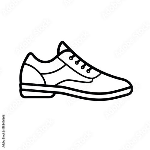 Black and white line drawing of a classic oxford shoe isolated on white background