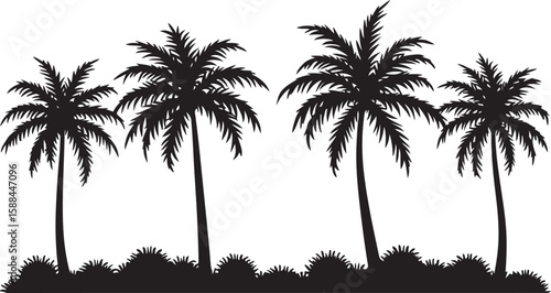 Tropical island beach sunset with silhouetted palm trees