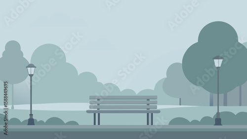 Misty Morning Park Background with Soft Light and Fog