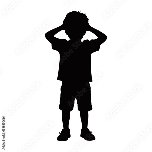 Boy with Hands on Head child silhouette