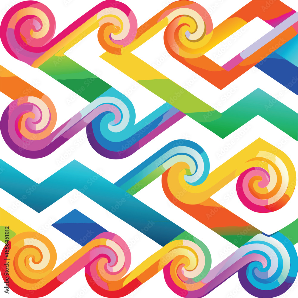 Obraz premium Zigzag and Spiral Shapes Seamless Vector Pattern