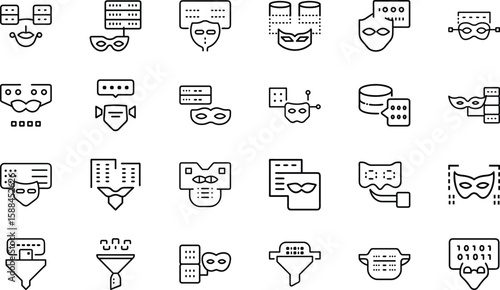 Data privacy and cyber security concepts illustrated with line icons and mask symbols