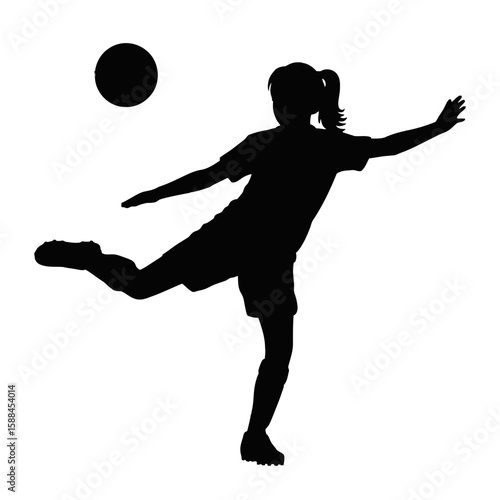 Female soccer player kicking ball football woman