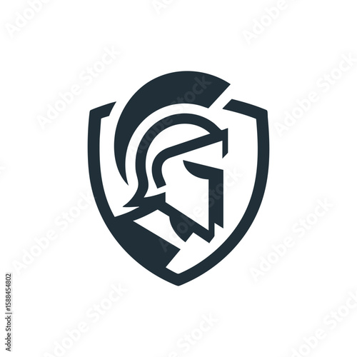 warrior helmet with shield logo vector illustration