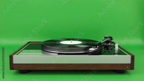 Rotating Turntable with Spinning Record | Isolated on Green Screen, Chroma Key for Music Videos